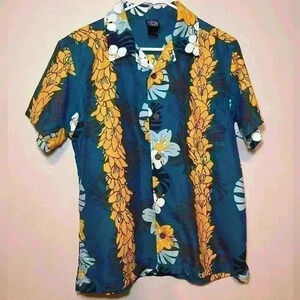 Hawaiian Shirt MAUI & SONS Blue Palm and Floral Pattern Luau Costume L 14-16
